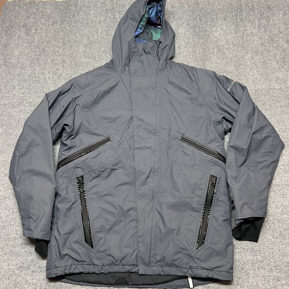 Columbia Omni-Tech Jacket Mens Large Gray Hooded Ski Snow Insulated Waterproof